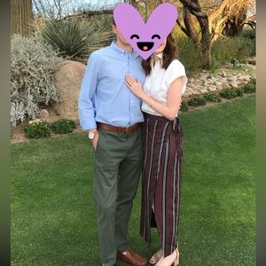 Navy, pink and white striped Banana Republic wrap skirt.